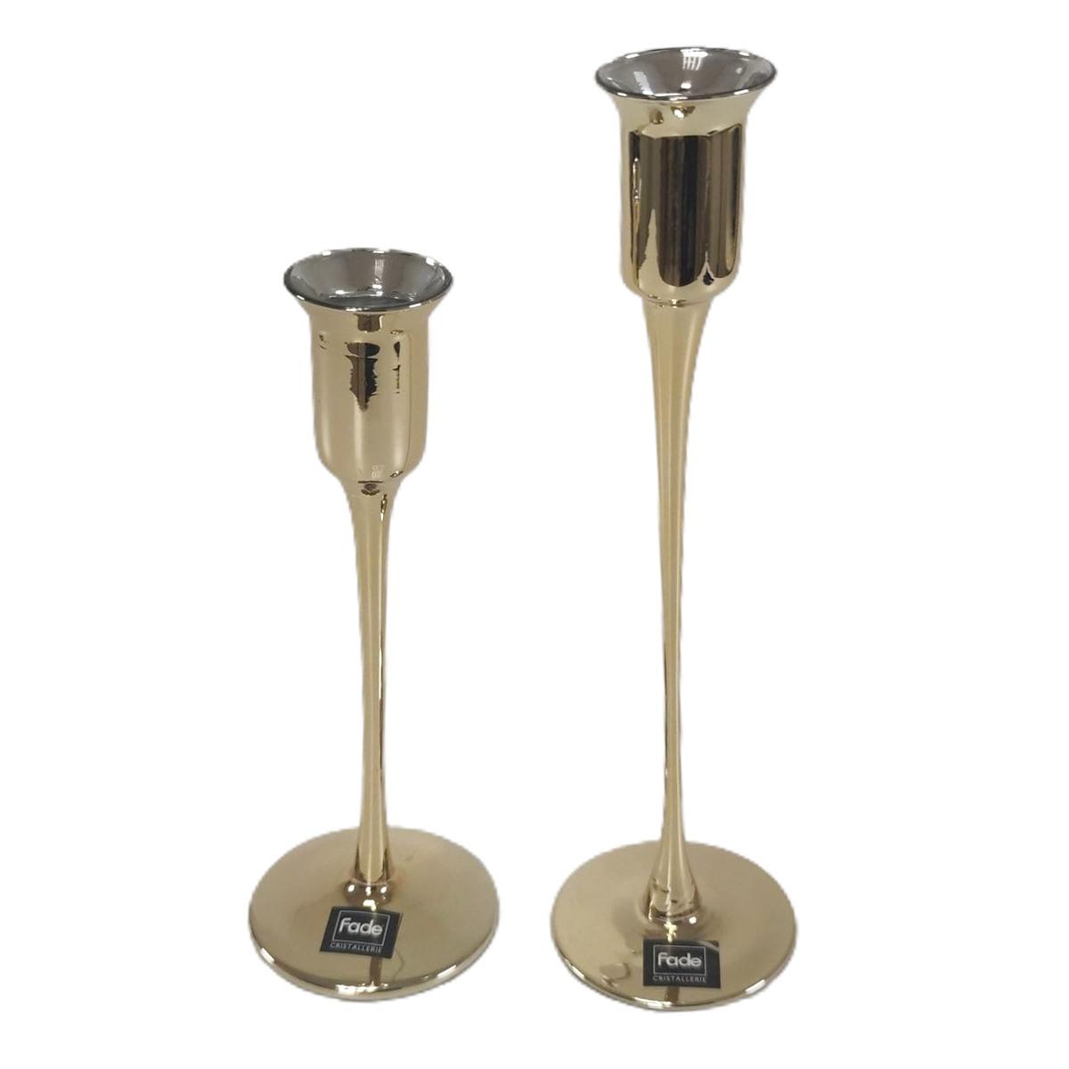 Candeliere 1 posto candela vetro oro Set 2 pz