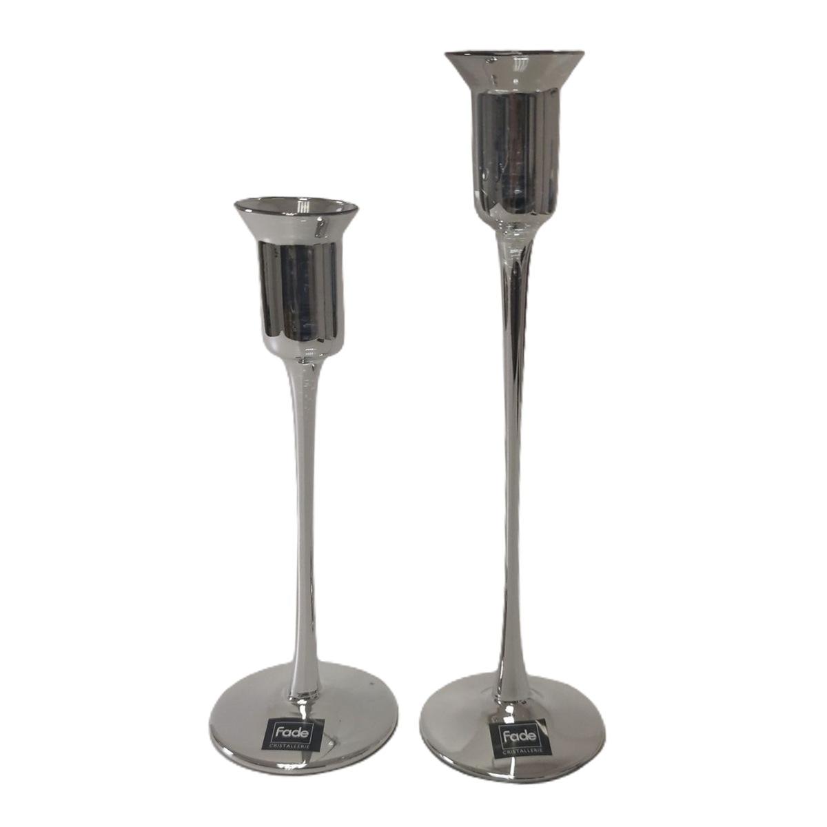 Candeliere 1 posto candela vetro argento Set 2 pz