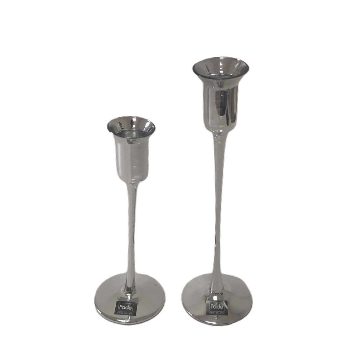Candeliere 1 posto candela vetro argento Set 2 pz