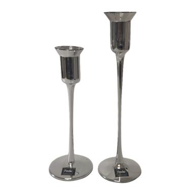 Candeliere 1 posto candela vetro argento Set 2 pz