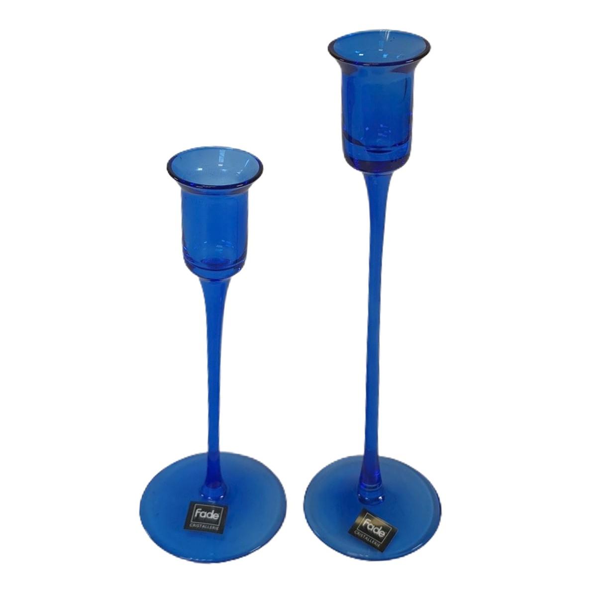 Candeliere 1 posto candela vetro blu Set 2 pz