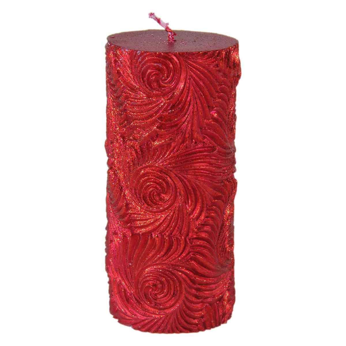 Candela natale conica rossa glitter 7 cm