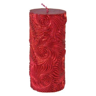 Candela natale conica rossa glitter 7 cm