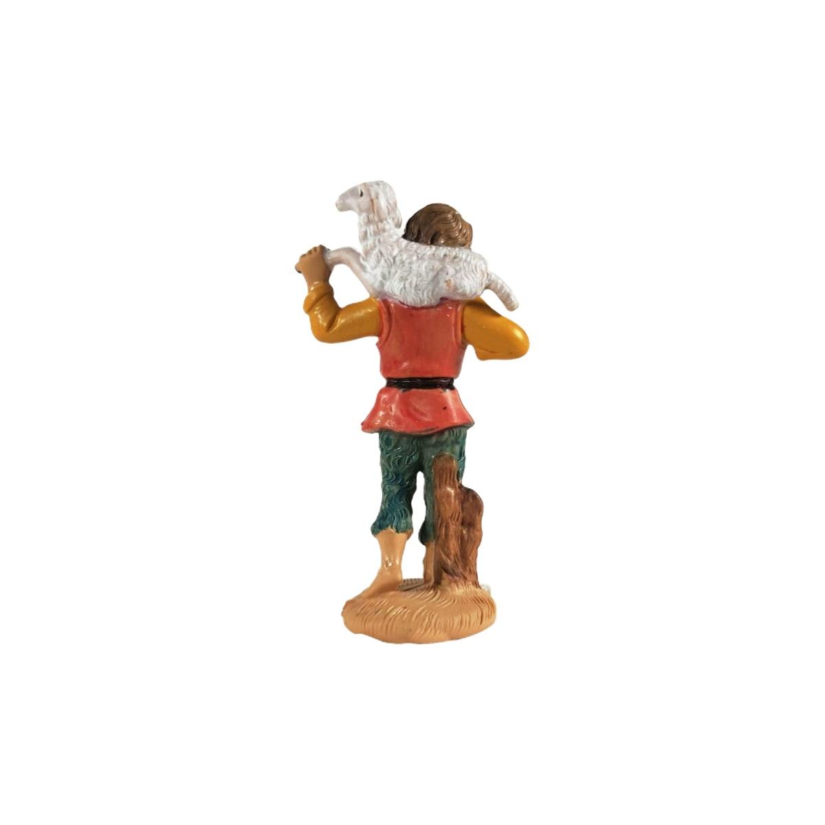 Statua presepe 10 cm pastore pecora sulle spalle