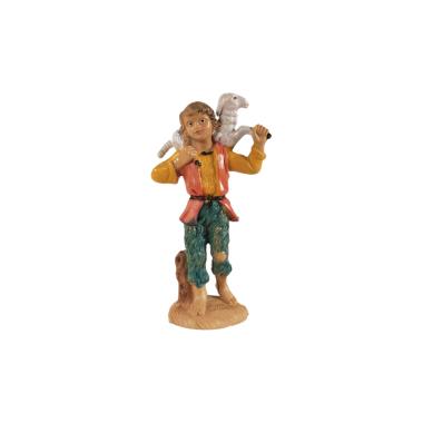 Statua presepe 10 cm pastore pecora sulle spalle