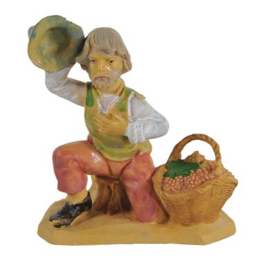 Statua presepe 6 cm uomo cesta uva