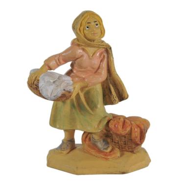 Statua presepe 6 cm pastorella cesta di panni