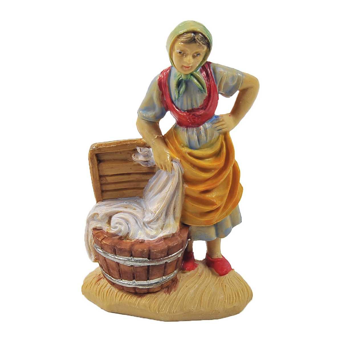 Statua presepe 10 cm pastorella cesta panni