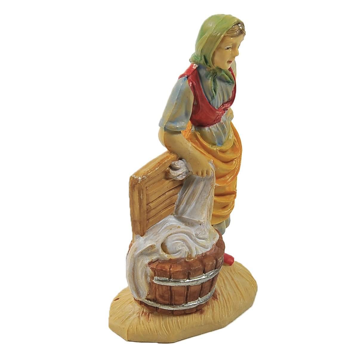 Statua presepe 10 cm pastorella cesta panni