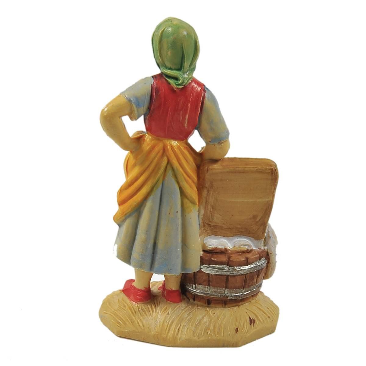 Statua presepe 10 cm pastorella cesta panni