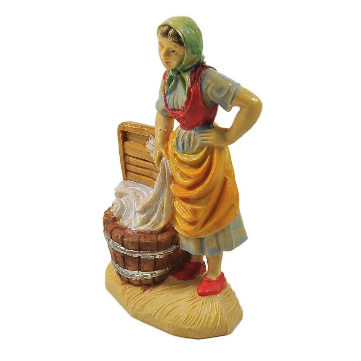 Statua presepe 10 cm pastorella cesta panni