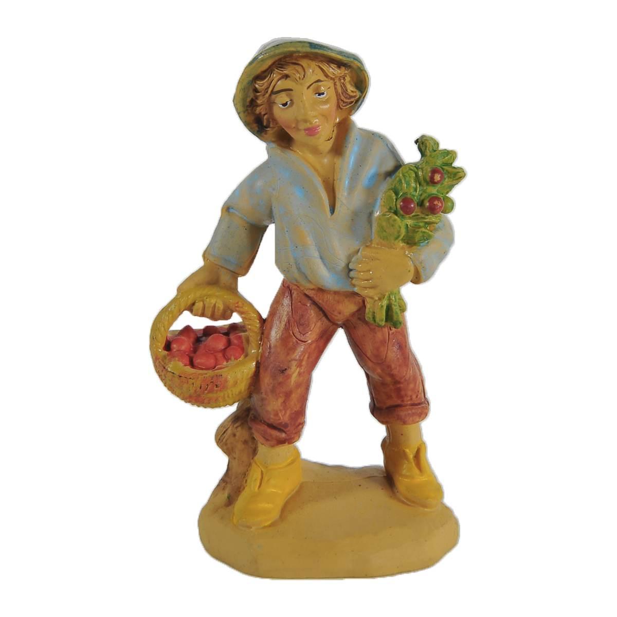 Statua presepe 6 cm uomo cesta di frutta