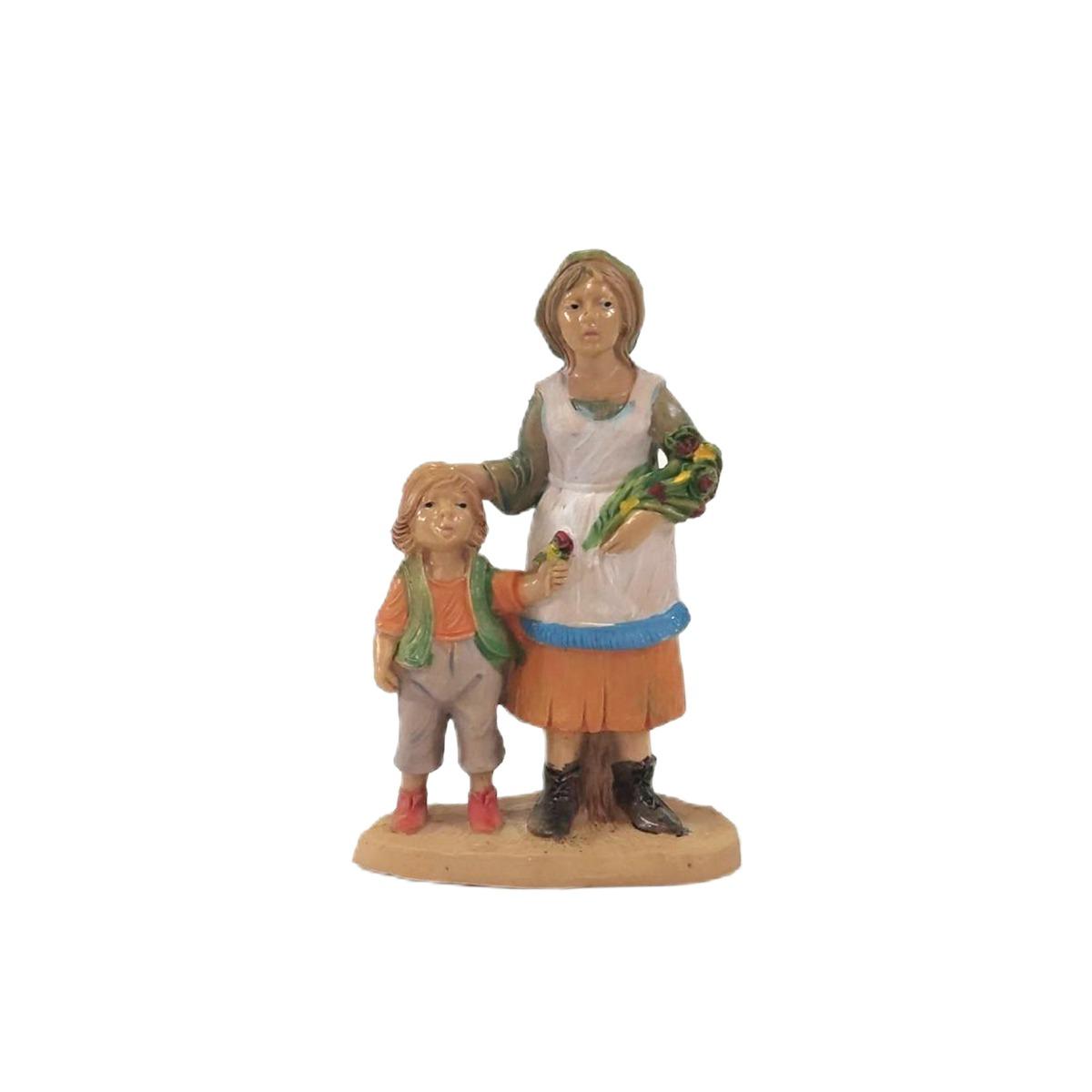 Statua presepe 10 cm donna bambino