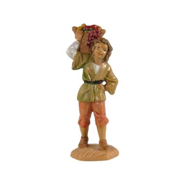 Statua presepe 10 cm pastore cesta frutta