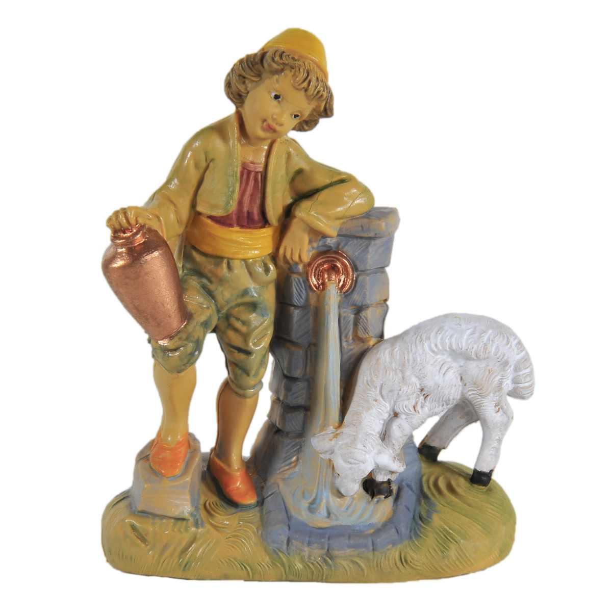 Statua presepe 10 cm bambino alla fontana pecora