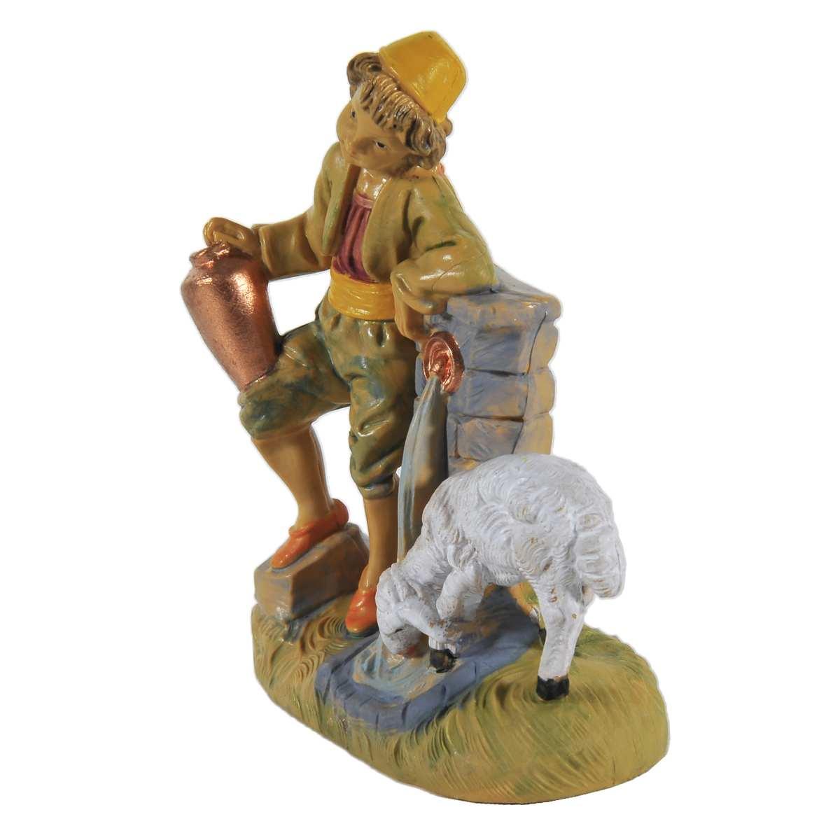 Statua presepe 10 cm bambino alla fontana pecora