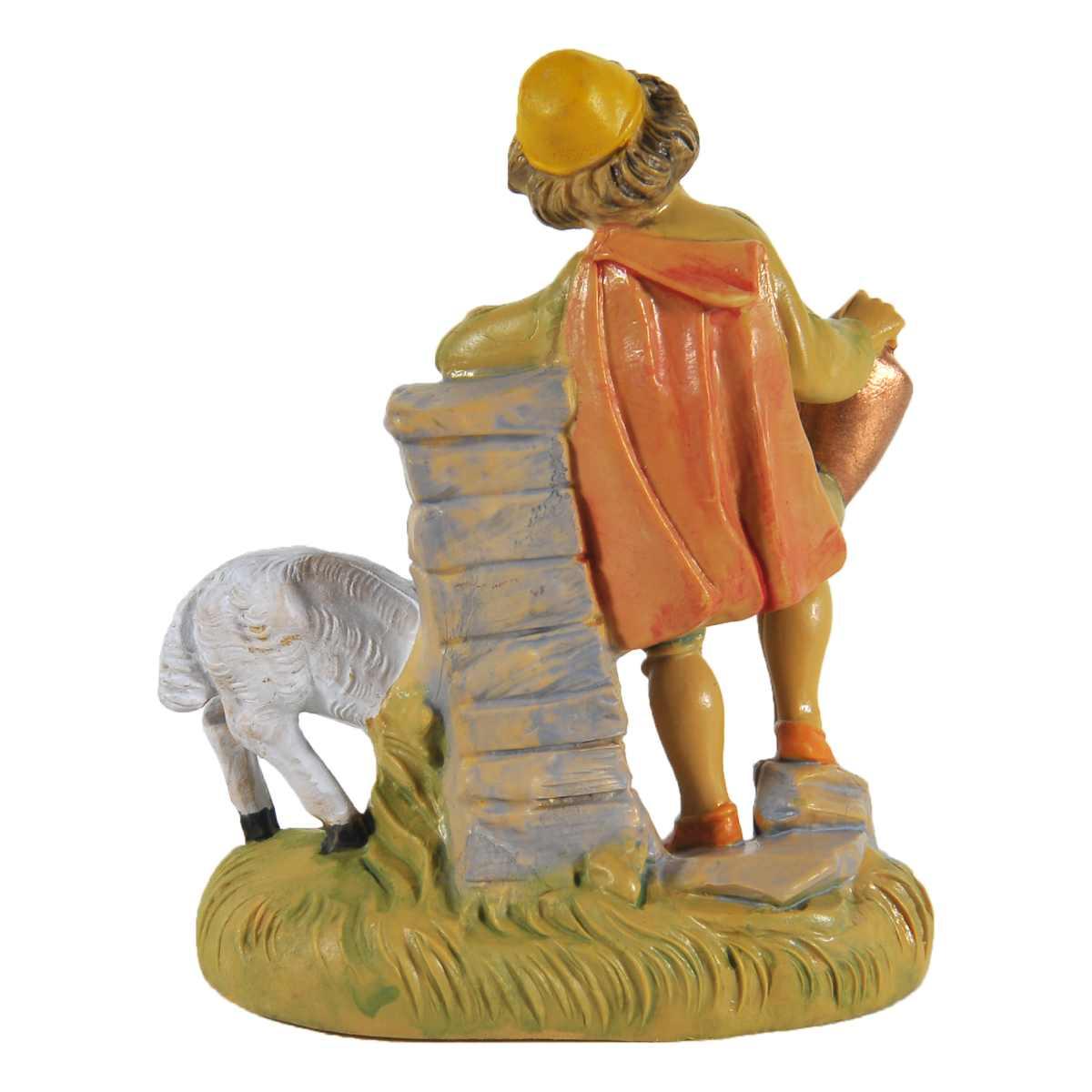 Statua presepe 10 cm bambino alla fontana pecora