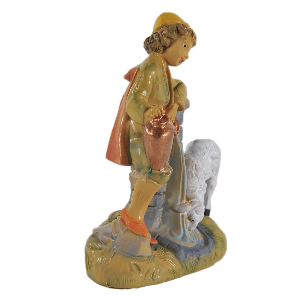 Statua presepe 10 cm bambino alla fontana pecora
