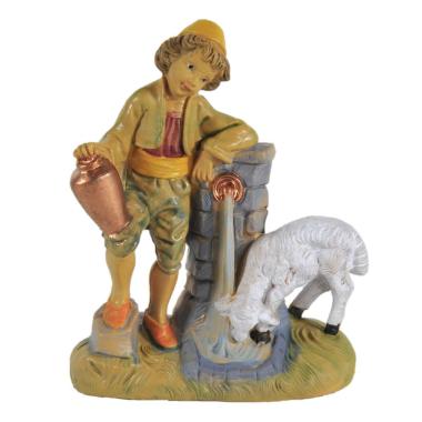 Statua presepe 10 cm bambino alla fontana pecora