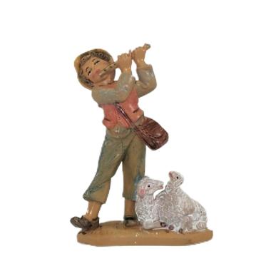 Statua presepe 10 cm pastorello flauto pecore