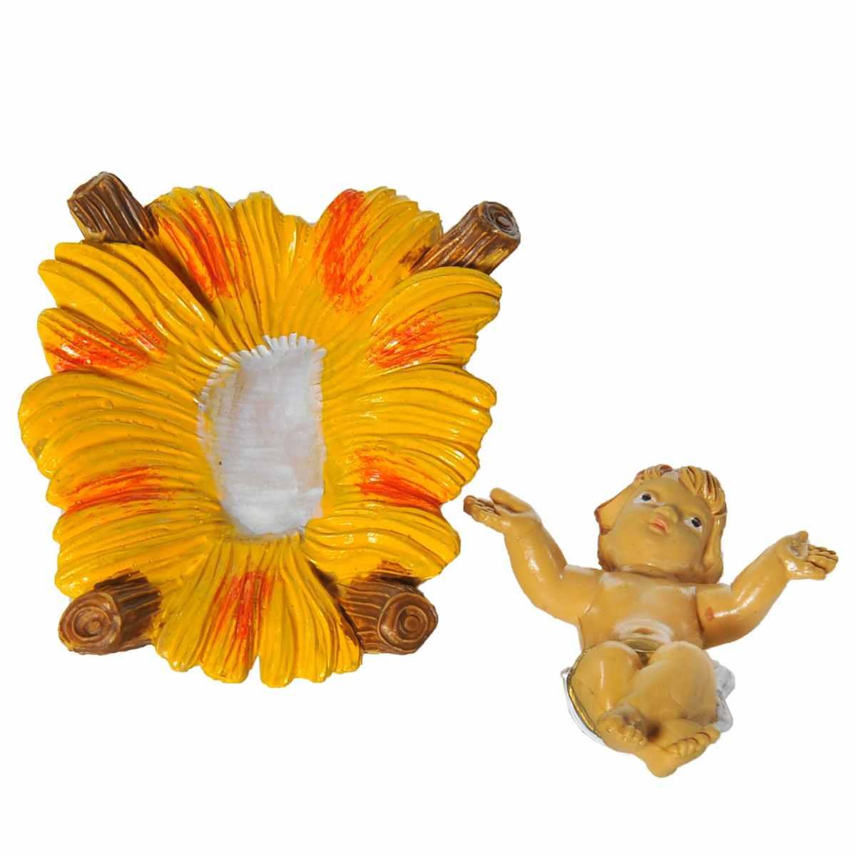 Statua presepe 12 cm gesù bambino culla