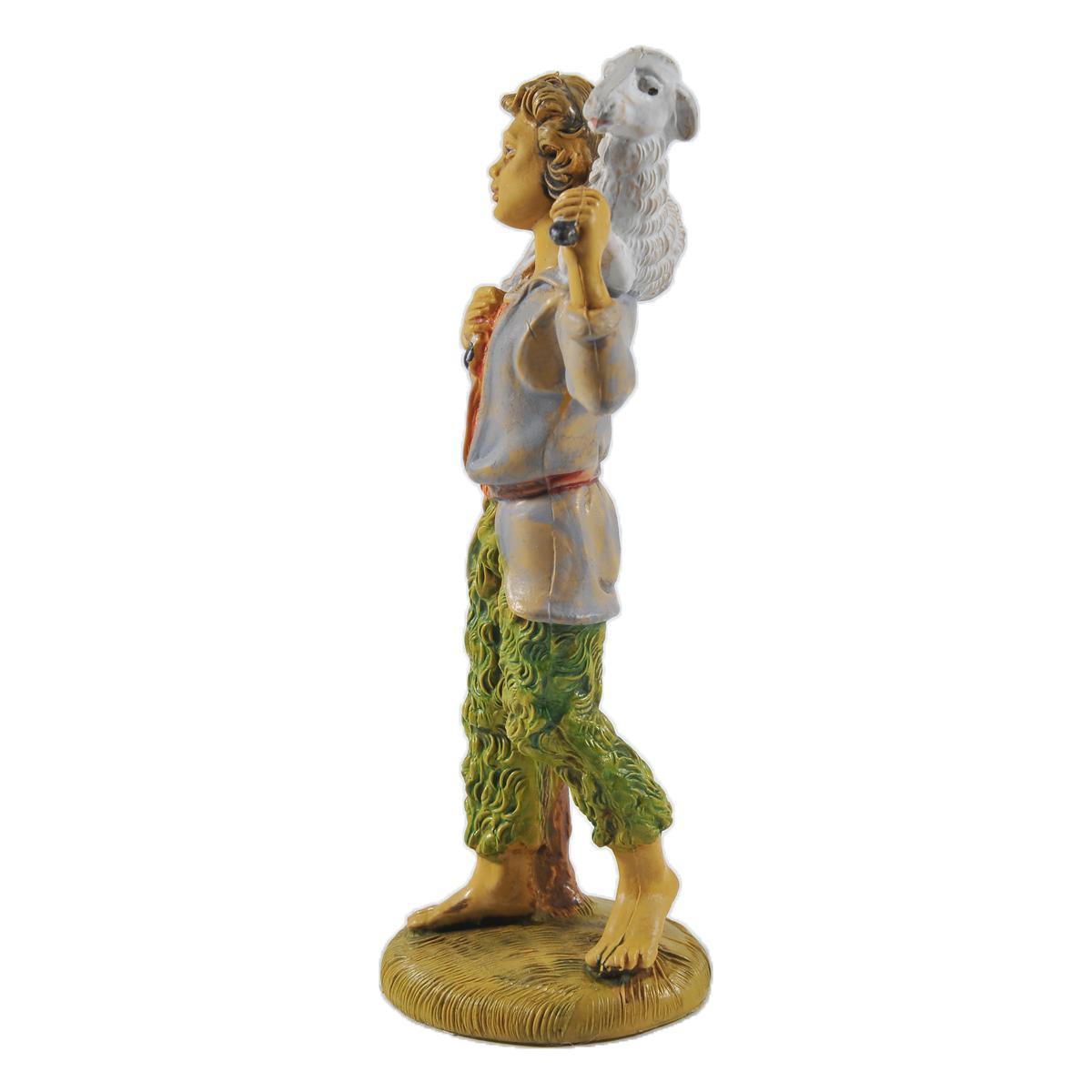 Statua presepe 12 cm pastorello pecora sulle spalle