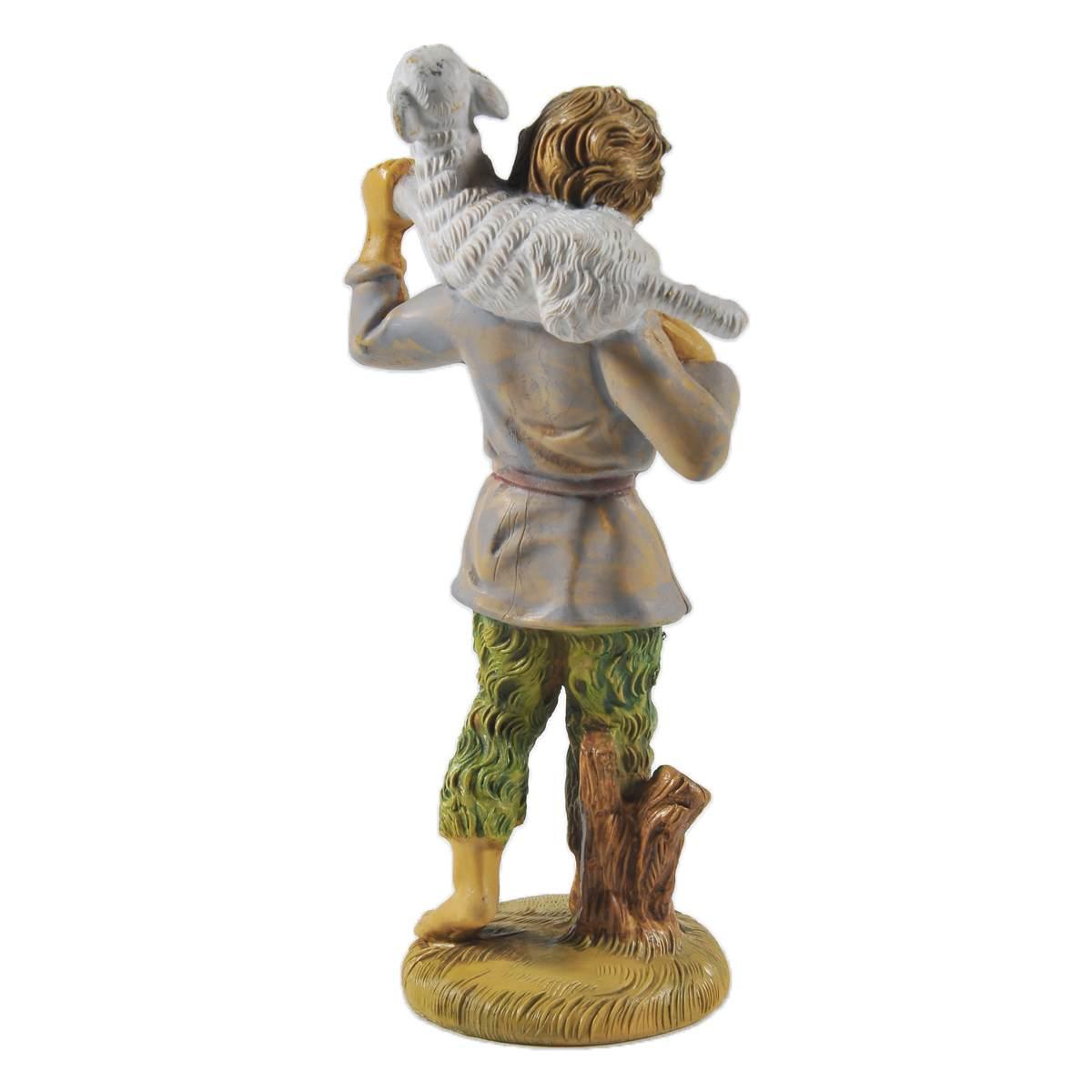 Statua presepe 12 cm pastorello pecora sulle spalle