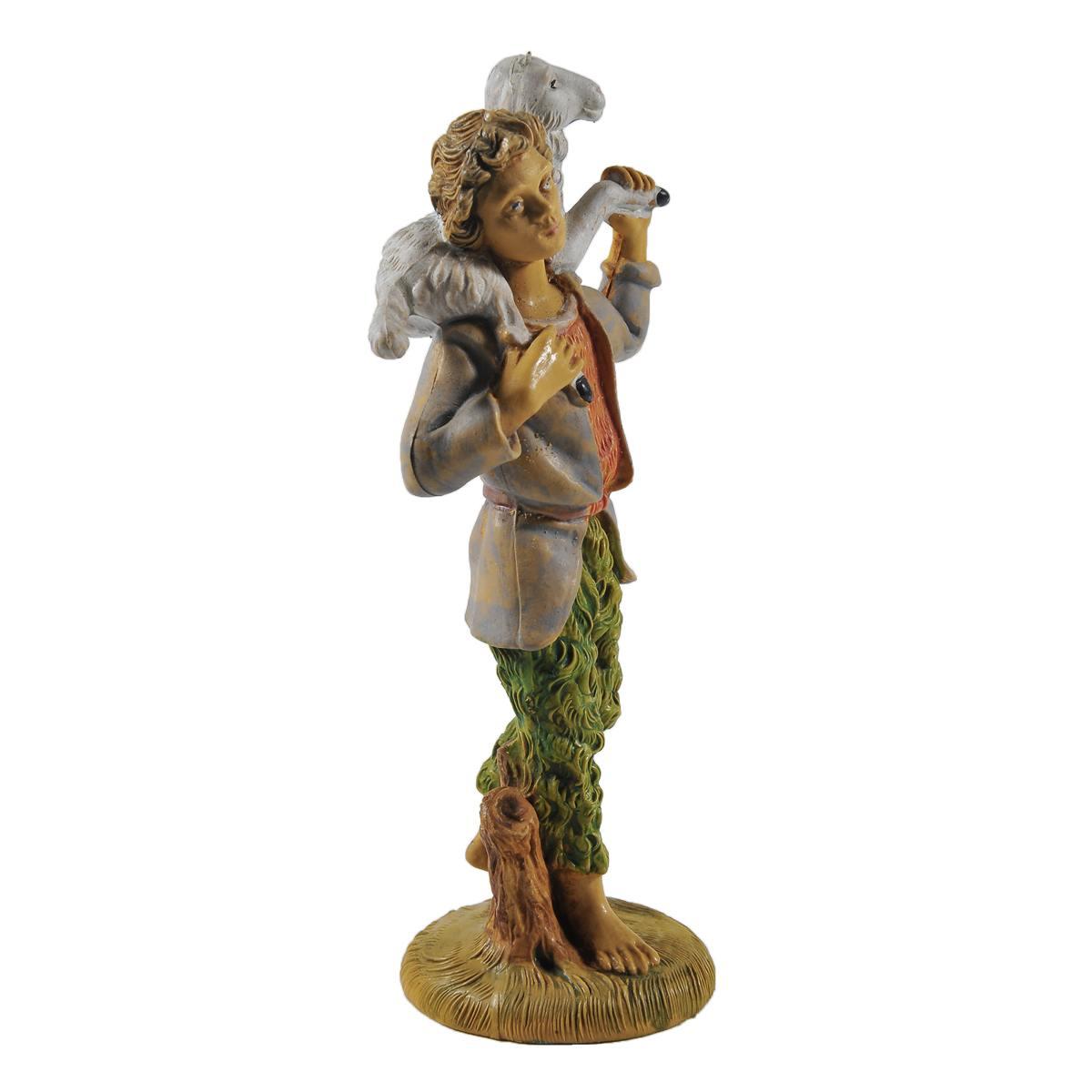 Statua presepe 12 cm pastorello pecora sulle spalle