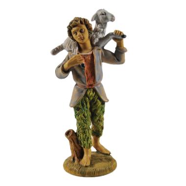 Statua presepe 12 cm pastorello pecora sulle spalle