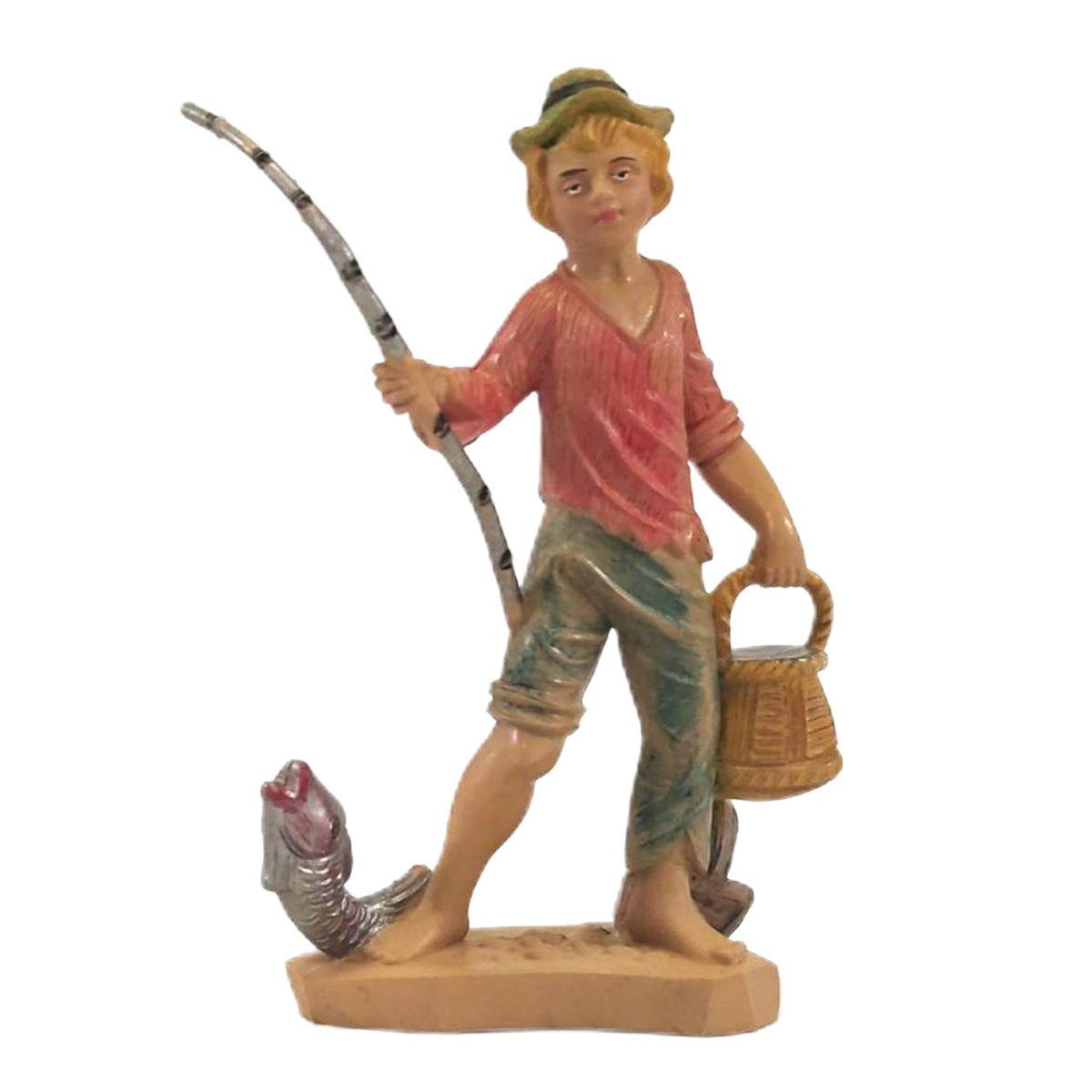 Statua presepe 12 cm pescatore canna da pesca pesce