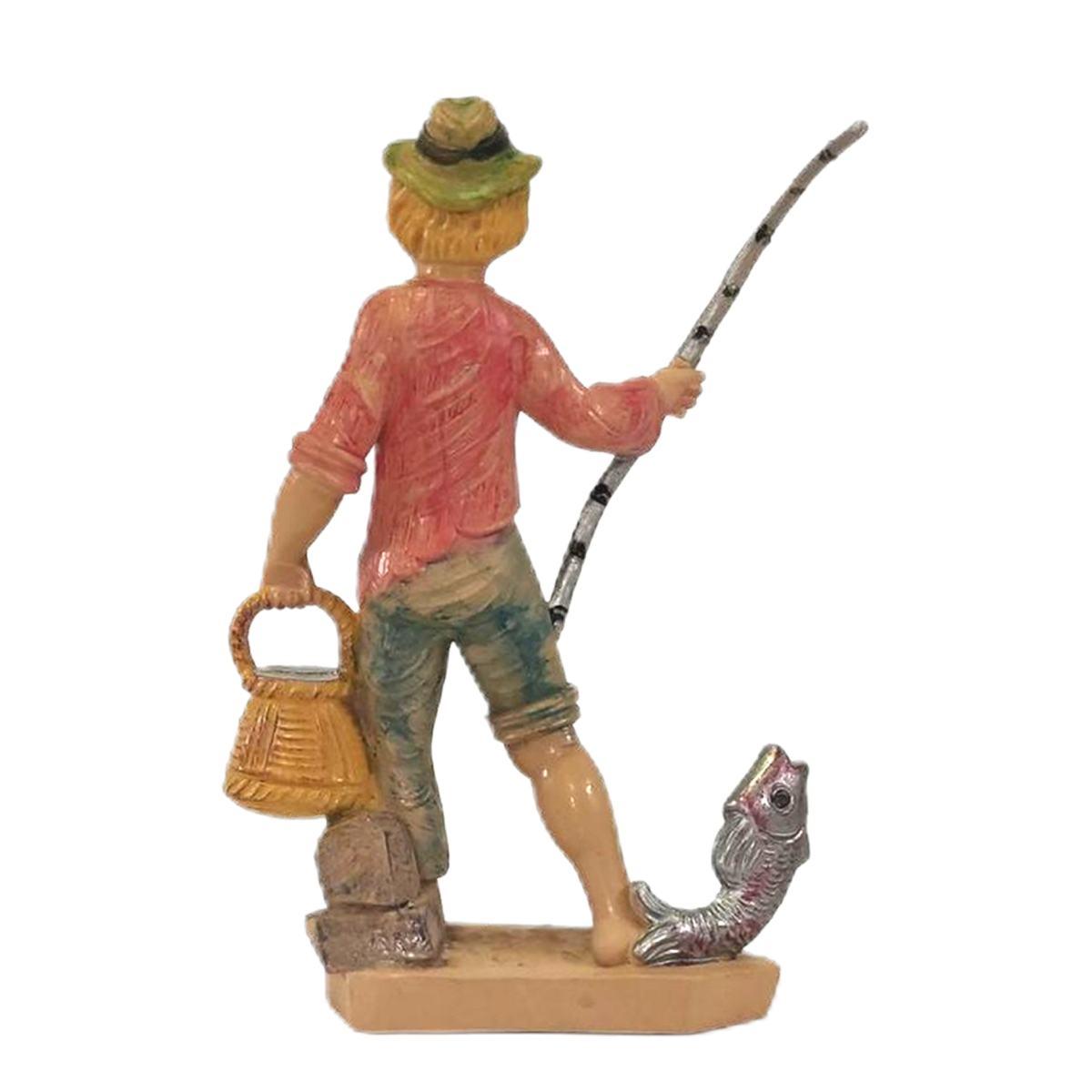 Statua presepe 12 cm pescatore canna da pesca pesce