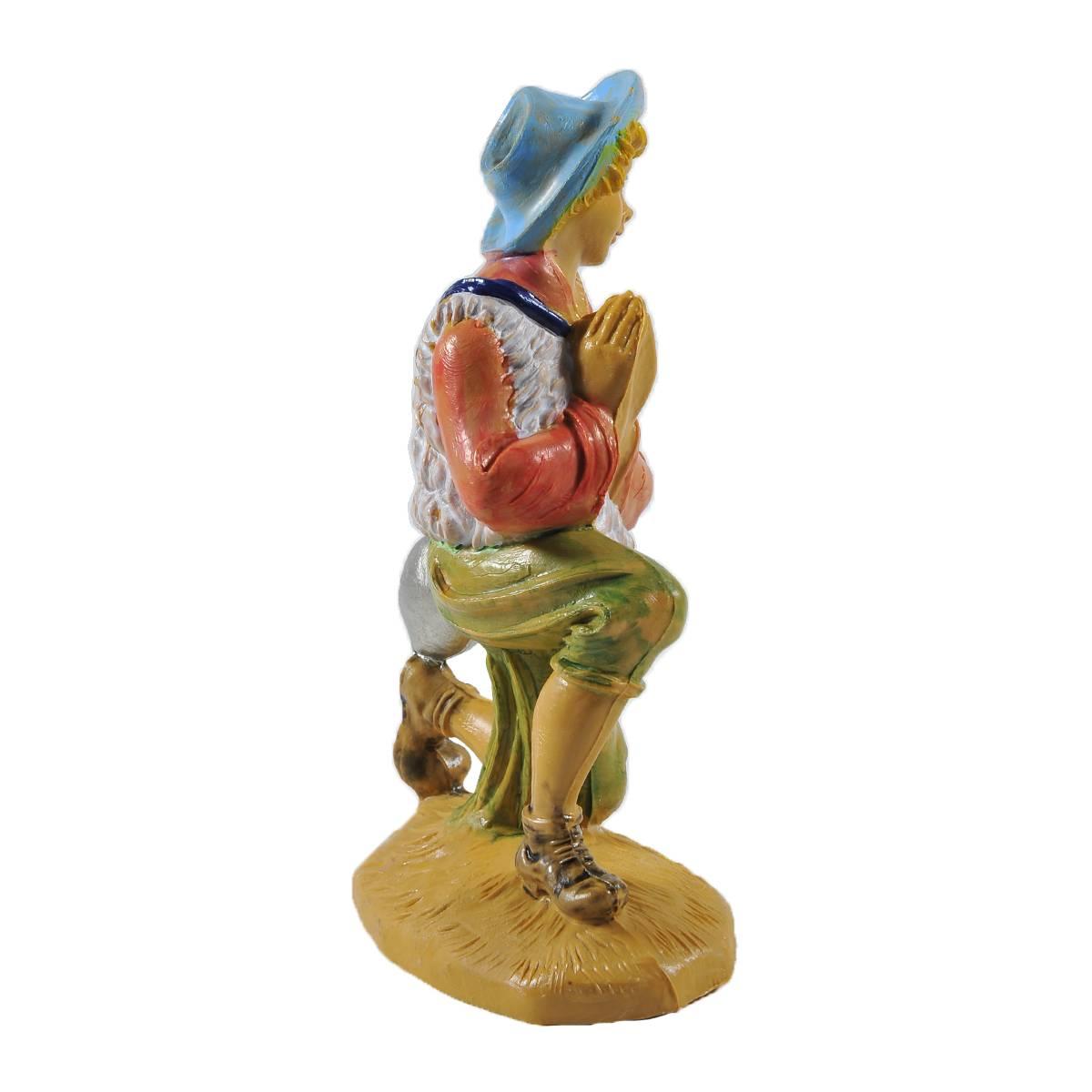 Statua presepe 12 cm pastorello adorante in ginocchio