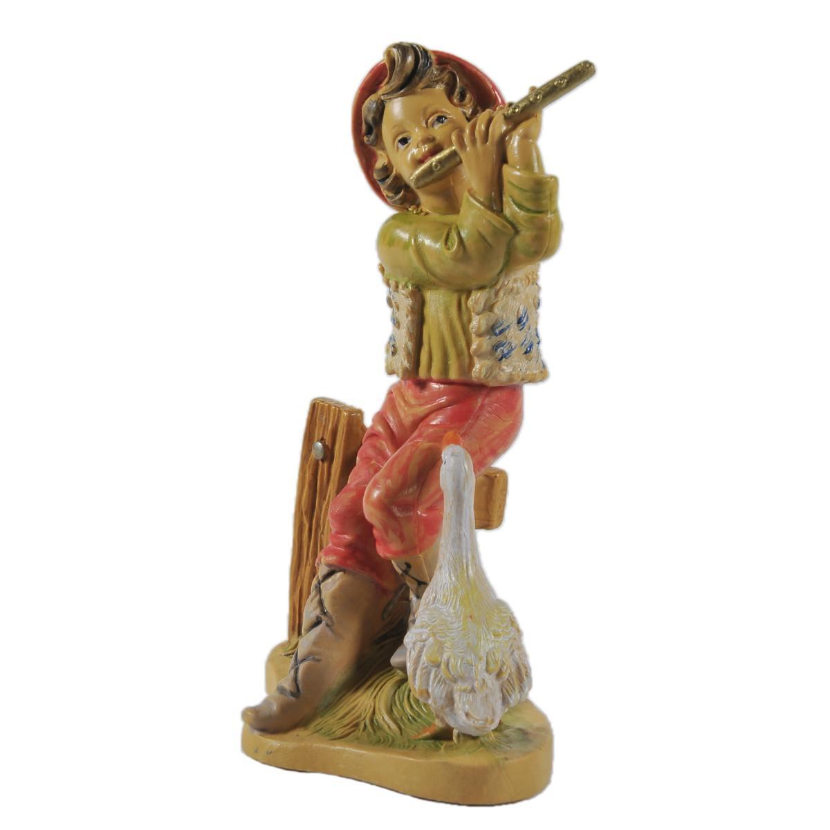 Statua presepe 12 cm pastorello flauto
