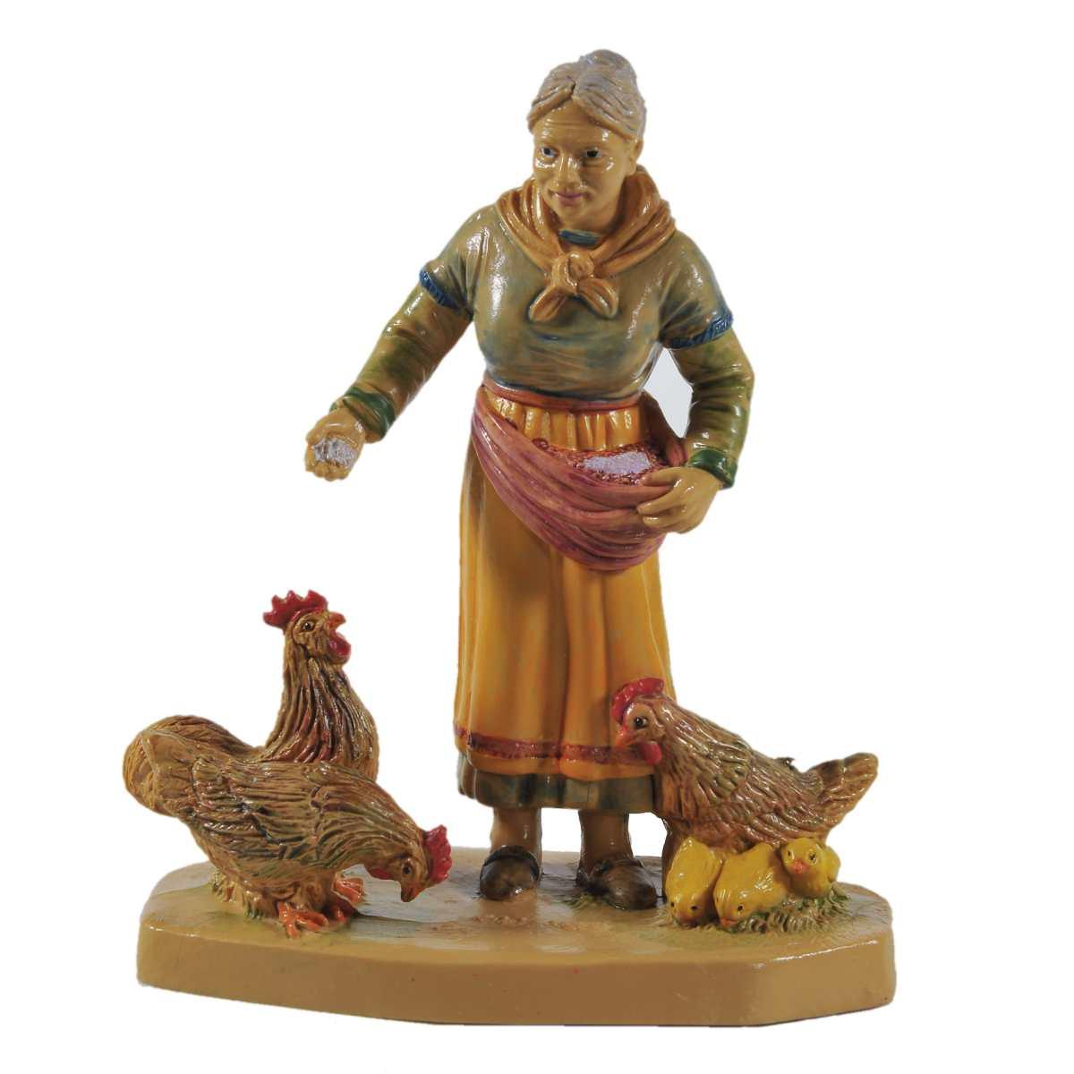 Statua presepe 12 cm donna galline
