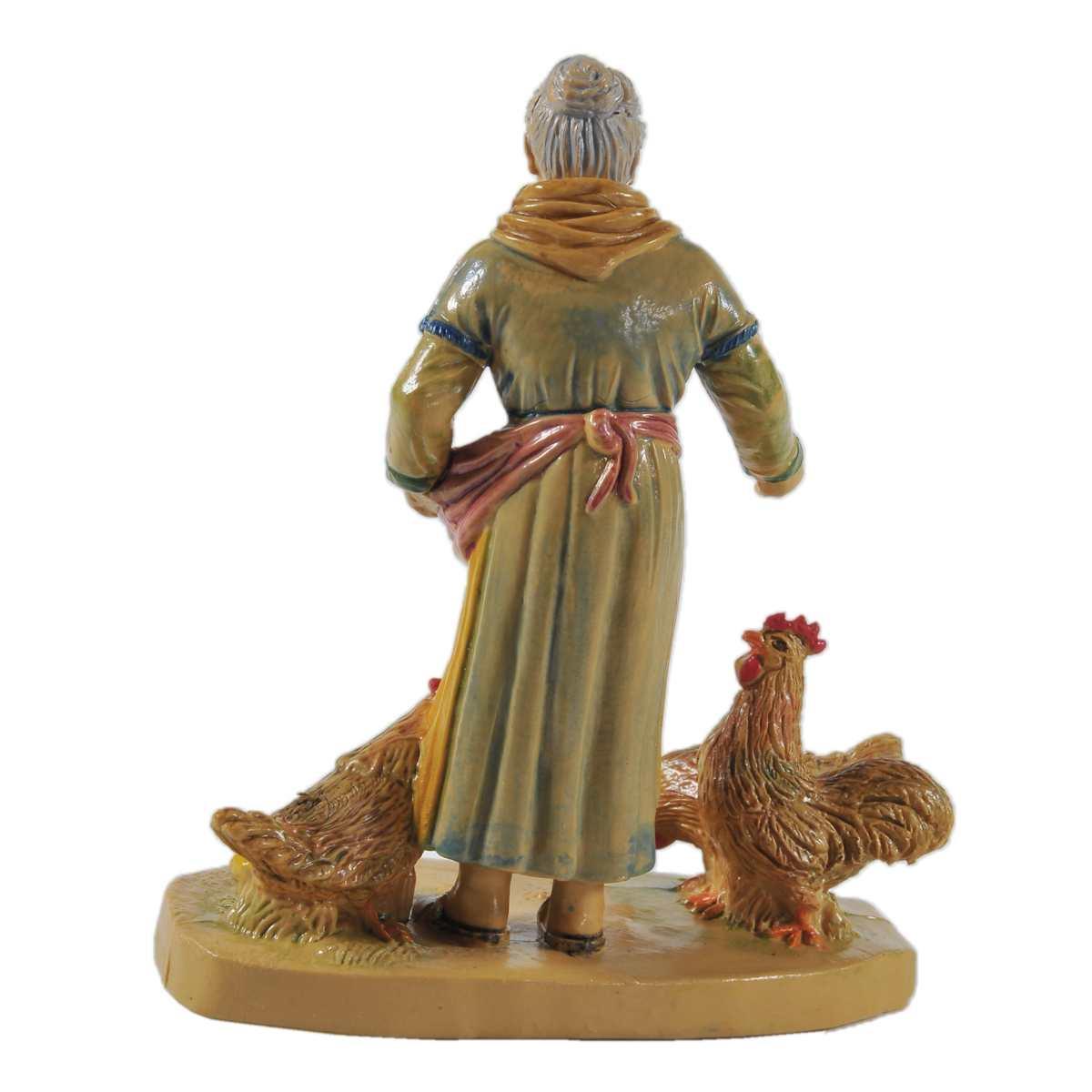 Statua presepe 12 cm donna galline