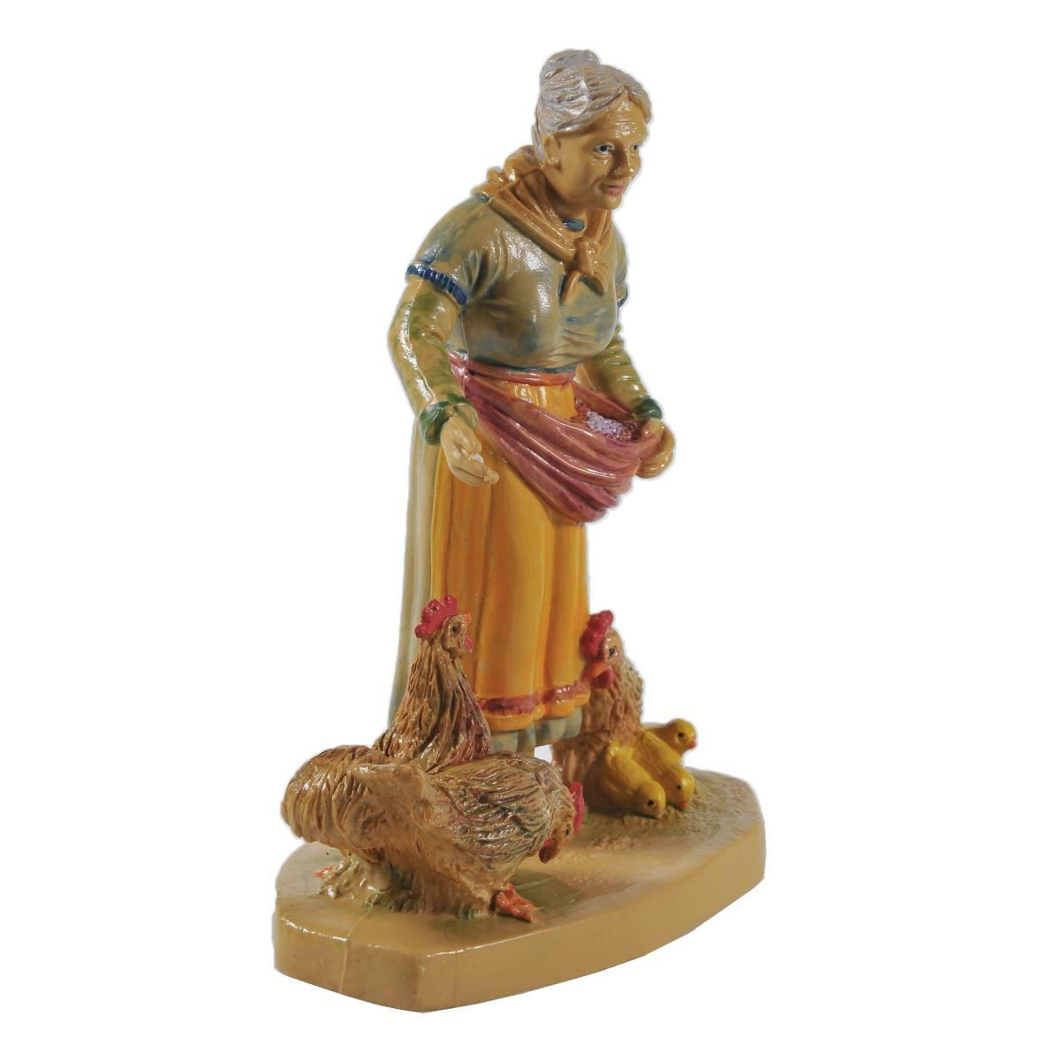 Statua presepe 12 cm donna galline