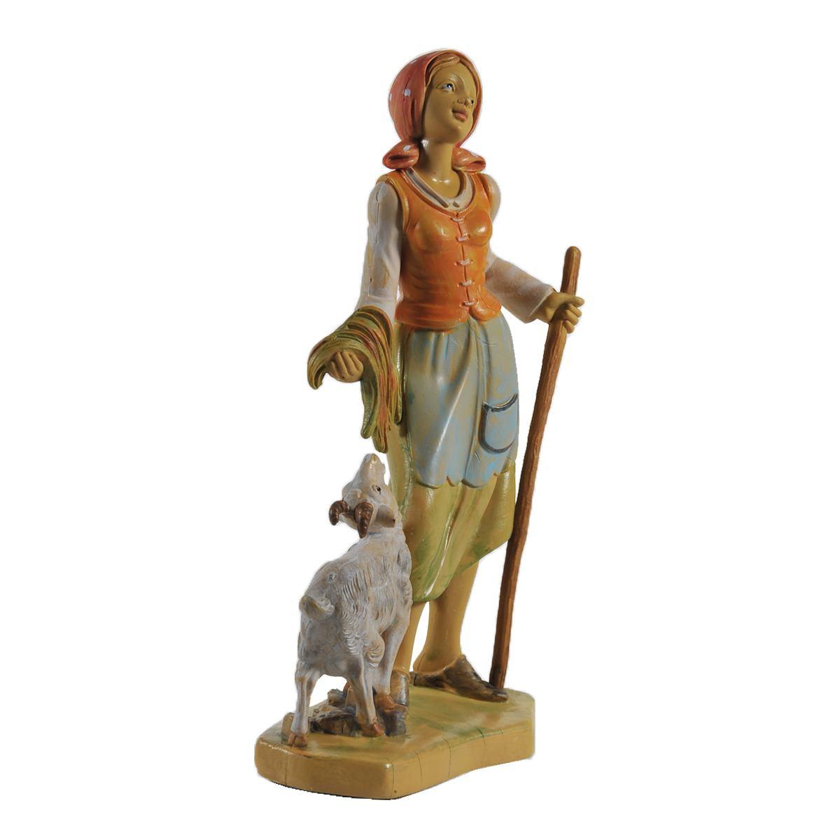 Statua presepe 16 cm donna pecora