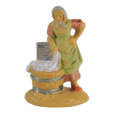 Statua presepe 6 cm pastorella che lava panni modello i
