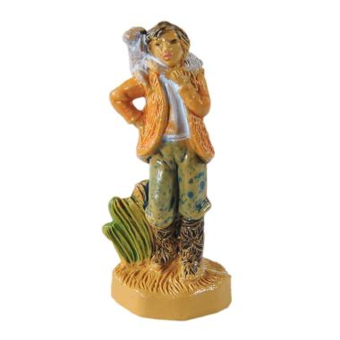 Statua presepe 4 cm pastore pecora in spalla