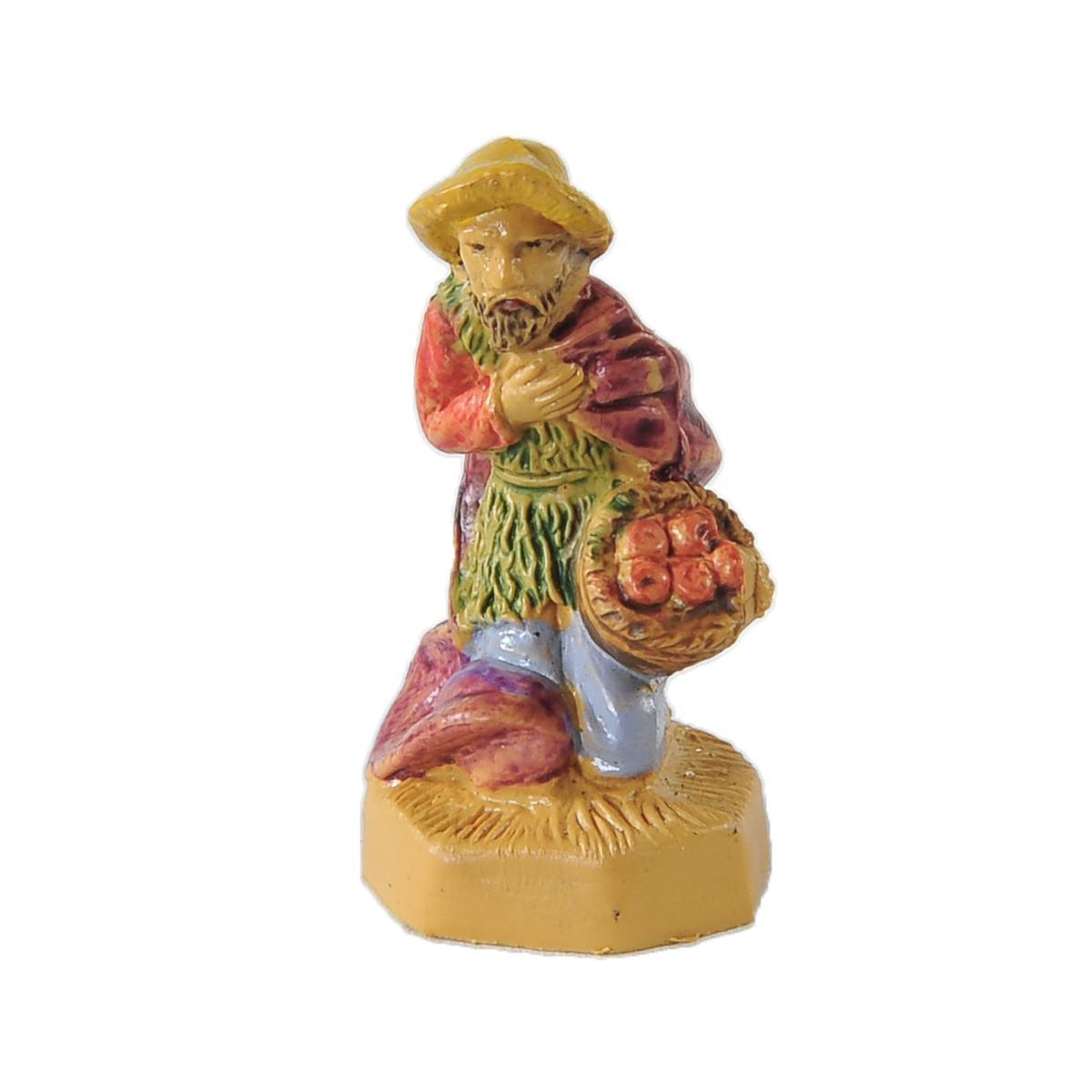 Statua presepe 4 cm pastore in ginocchio ceste
