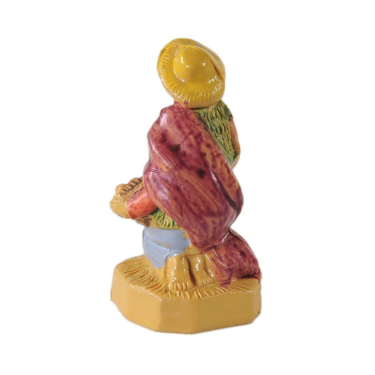 Statua presepe 4 cm pastore in ginocchio ceste
