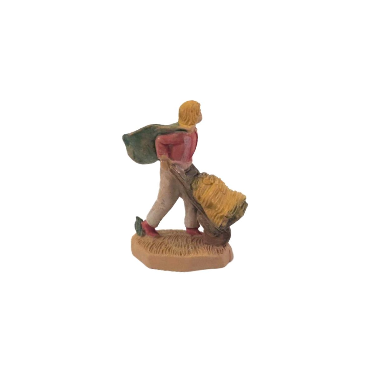 Statua presepe 4 cm pastore cariola