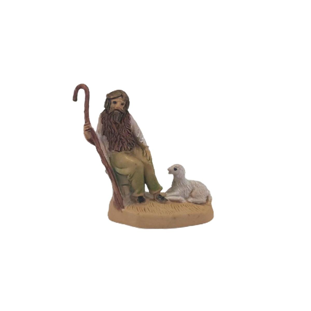 Statua presepe 4 cm pastore bastone pecora