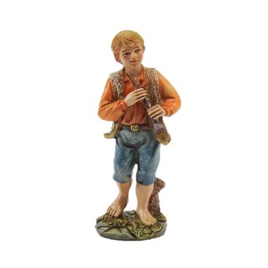 Statua presepe 15 cm pastore che suona il corno