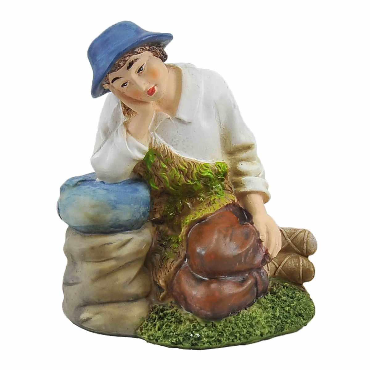 Statua presepe 30 cm pastore seduto bisaccia