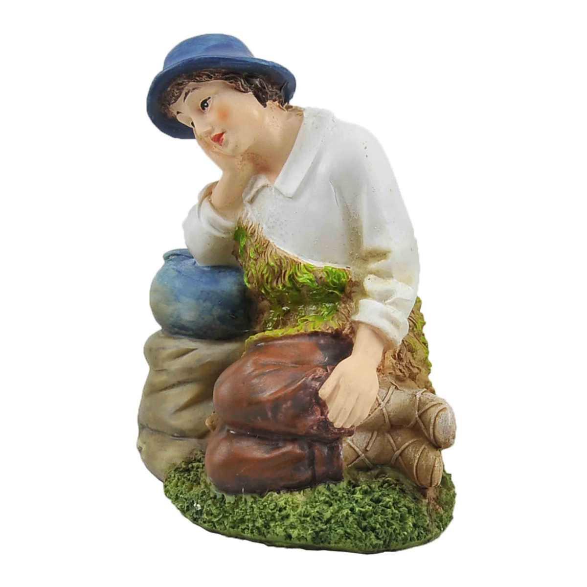 Statua presepe 30 cm pastore seduto bisaccia