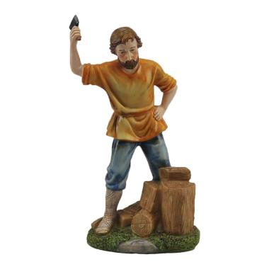 Statua presepe 30 cm boscaiolo ceppo accetta