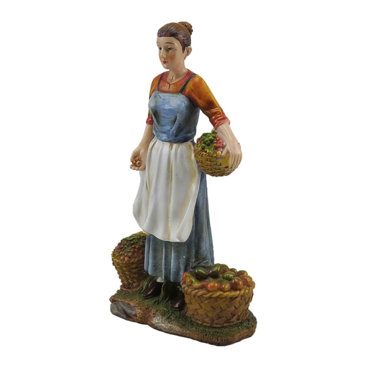 Statua presepe 30 cm fruttivendola ceste frutta legumi