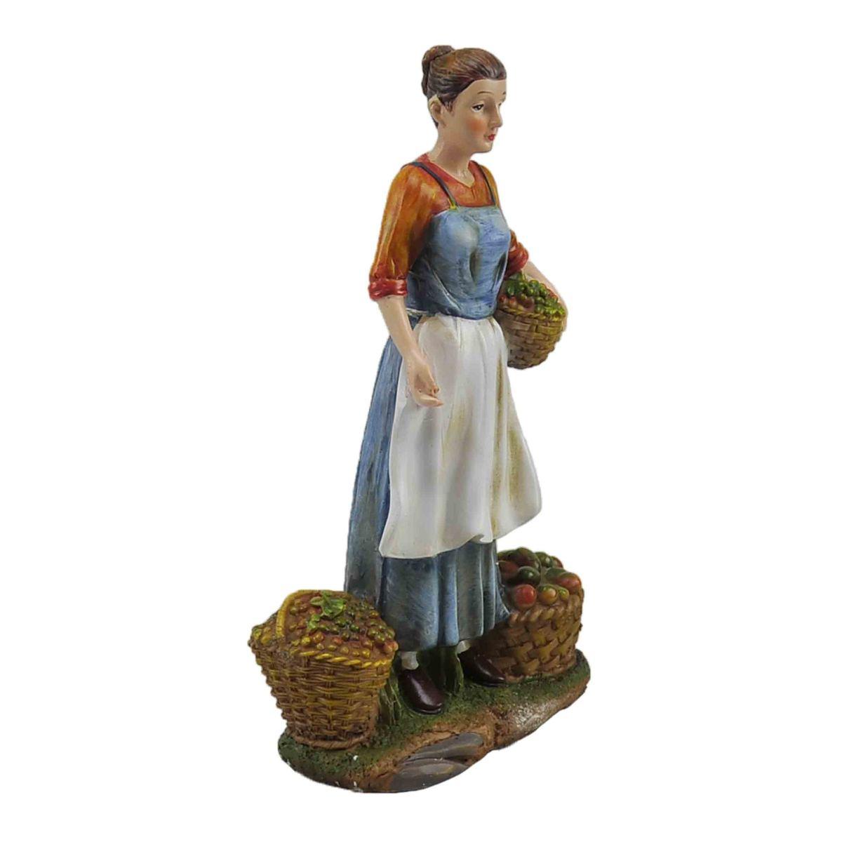 Statua presepe 30 cm fruttivendola ceste frutta legumi