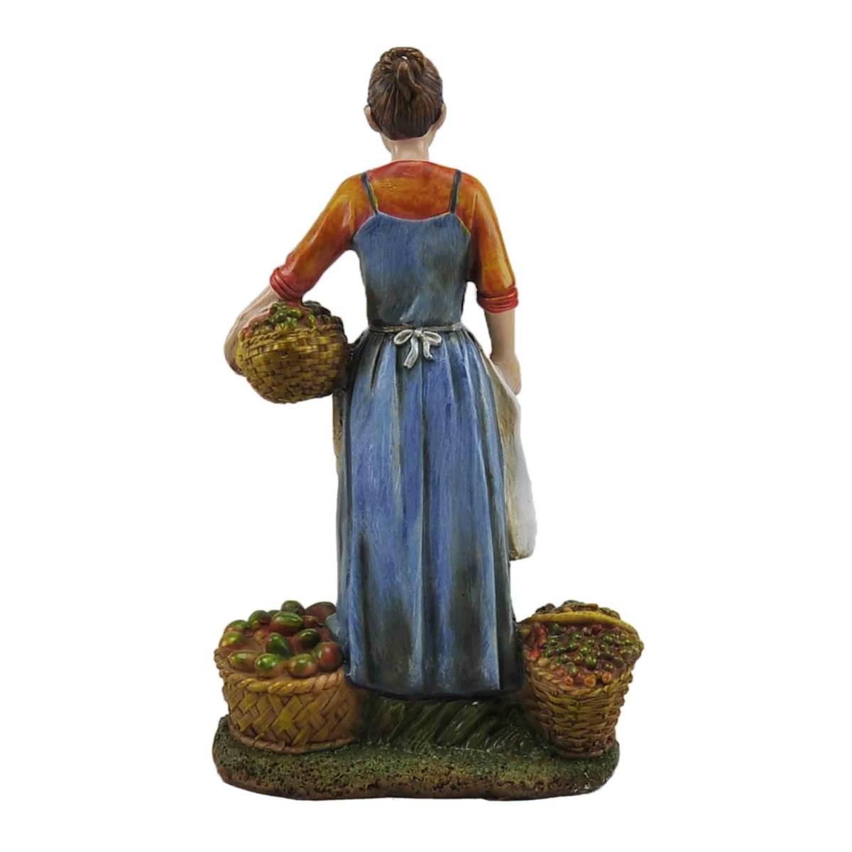 Statua presepe 30 cm fruttivendola ceste frutta legumi